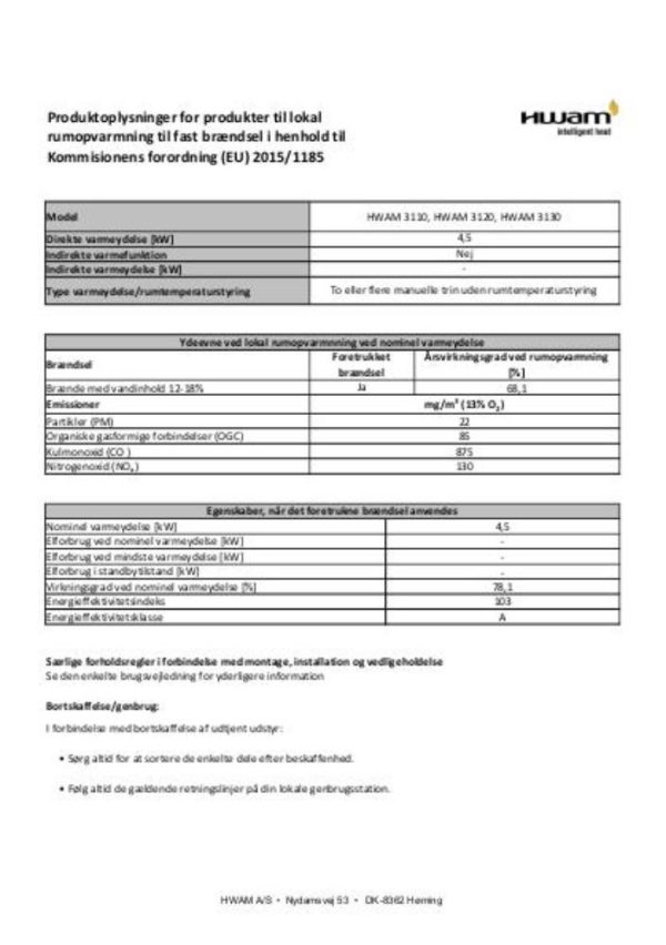 HWAM 3110 CLASSIC SORT m/staalhaandtag - billede 1-7